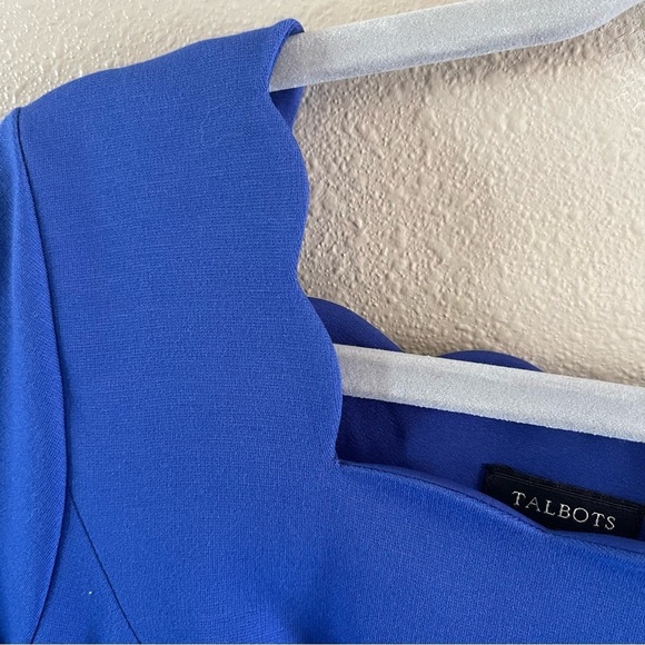 Talbots Square Neck Capped Sleeve Scalloped
Hem Sheath Dress Cobalt Blue. Sz.12 - Picture 5 of 9